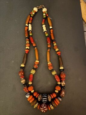 Boho 20” Necklace Featuring Carnelian and African Trade Beads
